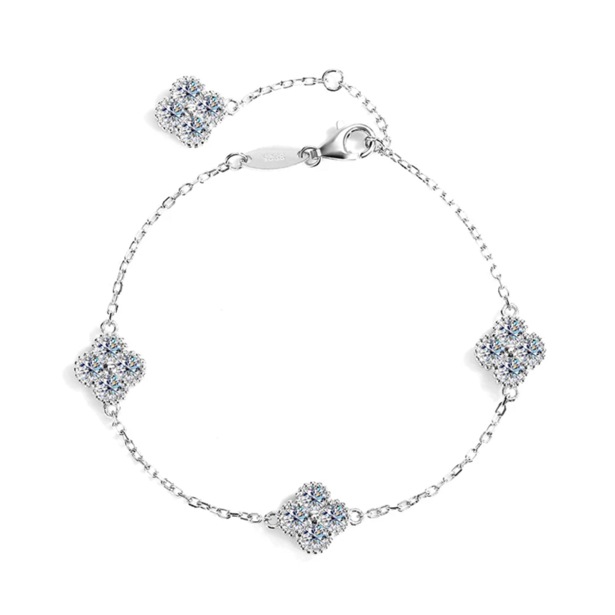 White Diamond Moissanite Clover Bracelet