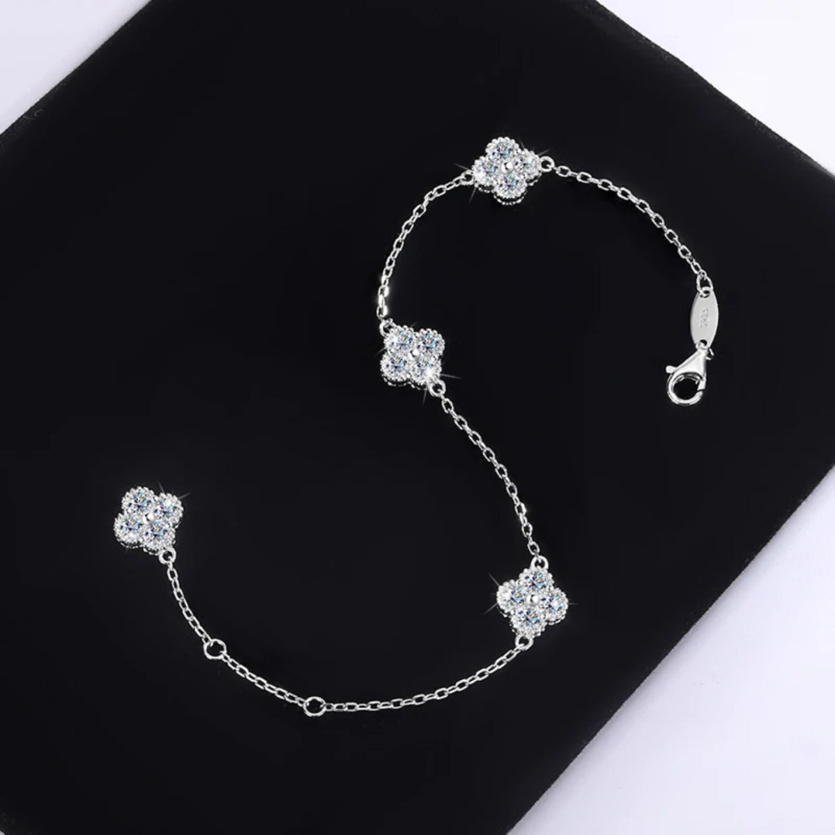 White Diamond Moissanite Clover Bracelet