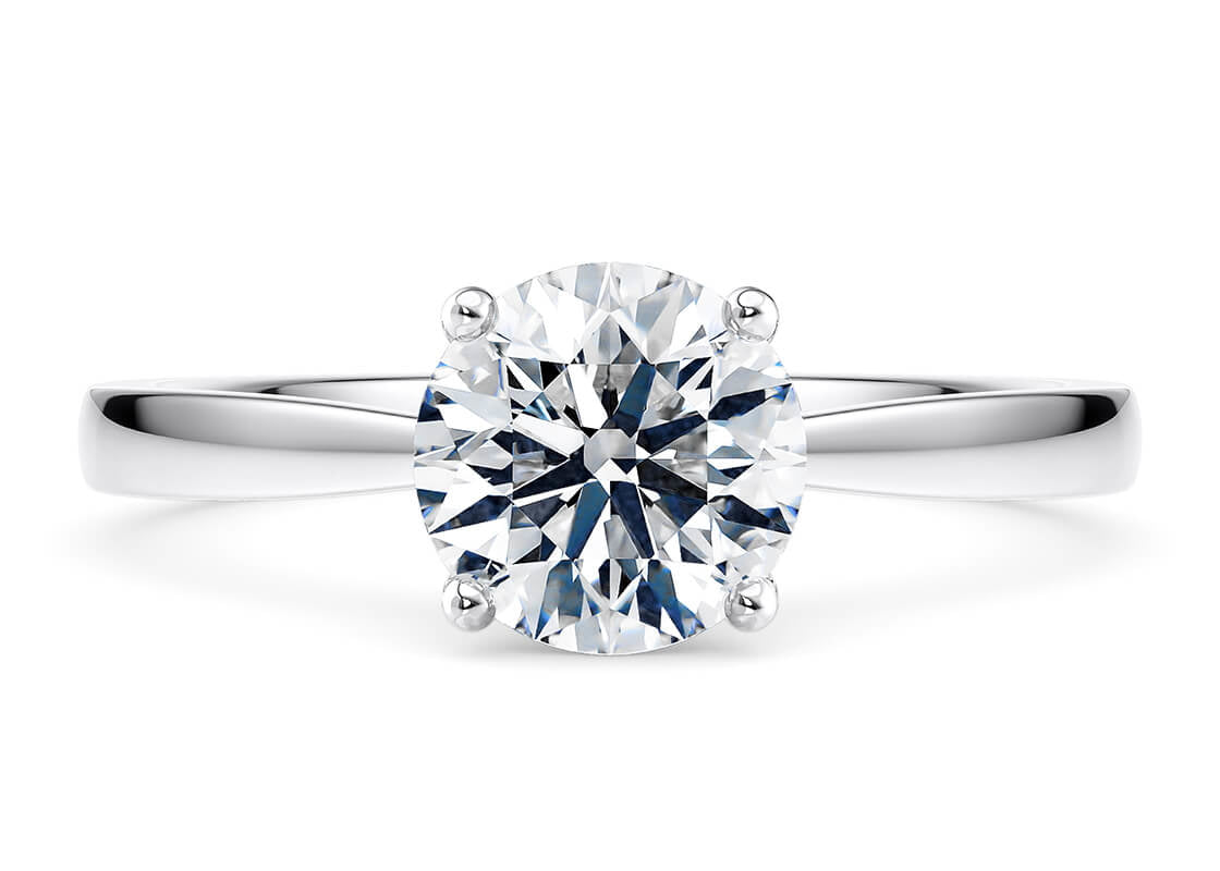 Plain Band Solitare Round Cut Moissanite 10k/18k White Gold or 950 Platinum