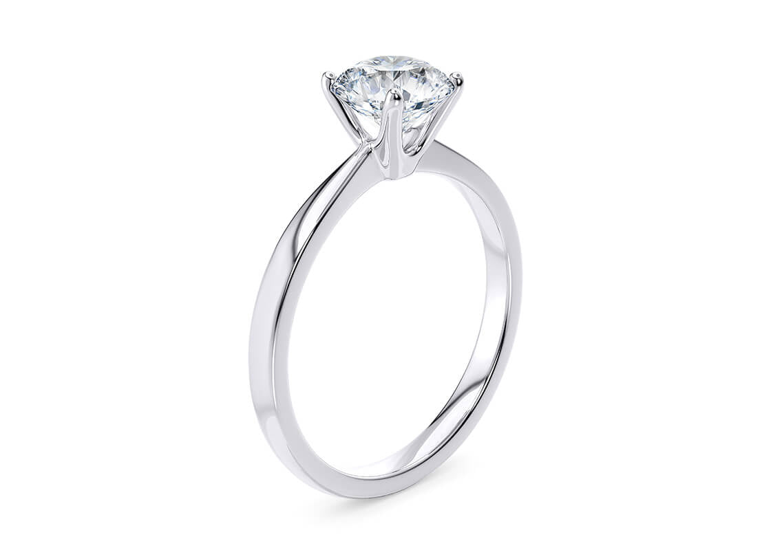 Plain Band Solitare Round Cut Moissanite 10k/18k White Gold or 950 Platinum