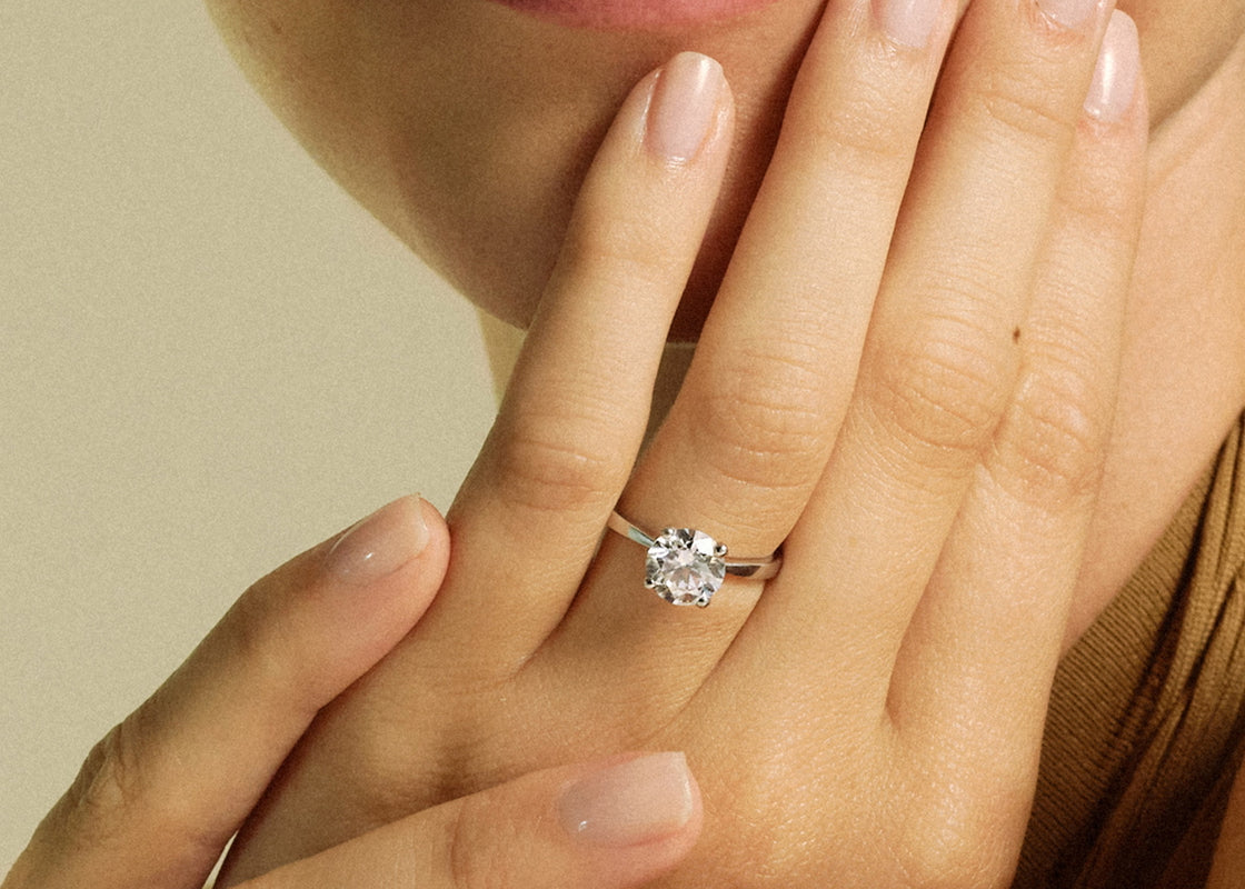 Plain Band Solitare Round Cut Moissanite 10k/18k White Gold or 950 Platinum