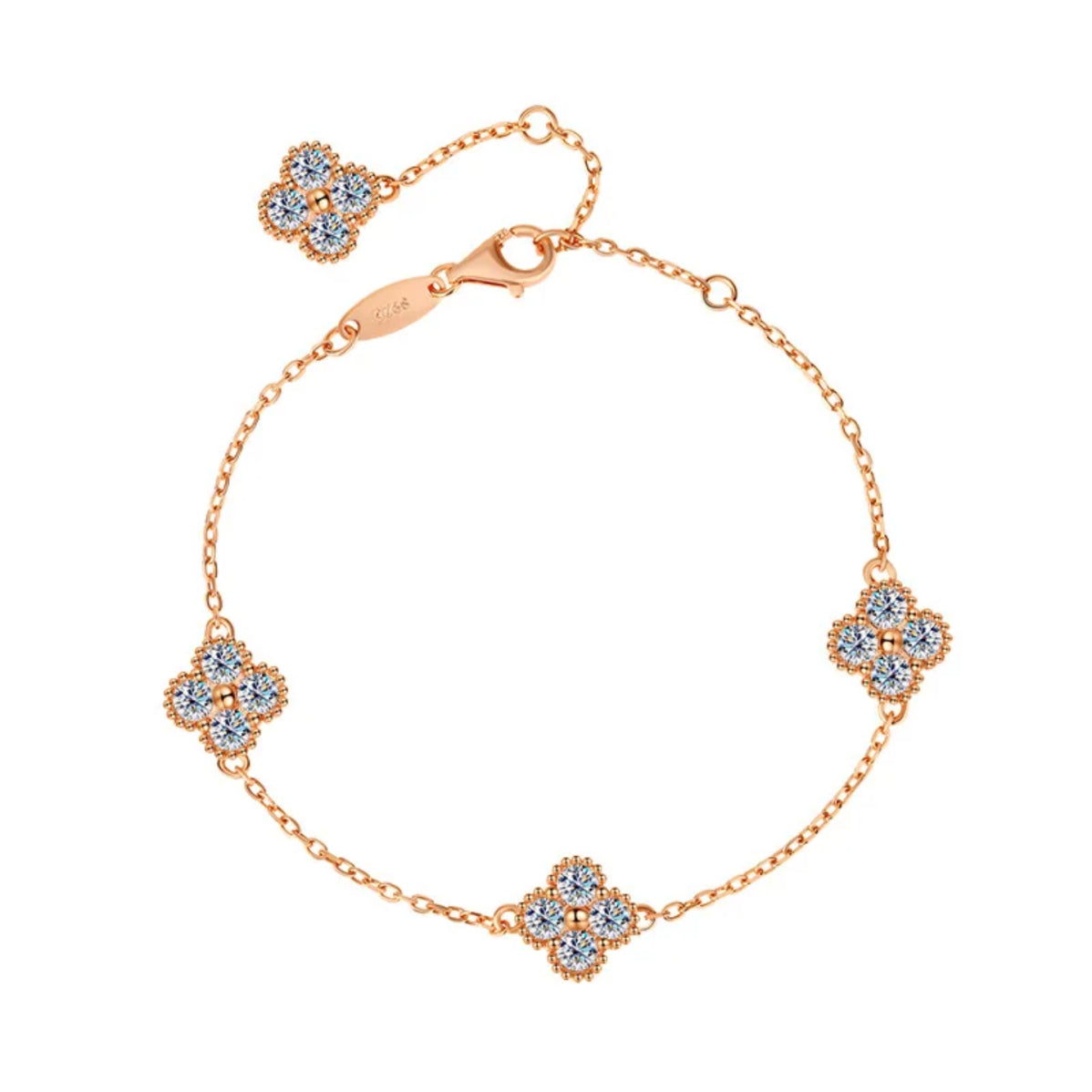 White Diamond Moissanite Clover Bracelet