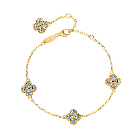 White Diamond Moissanite Clover Bracelet